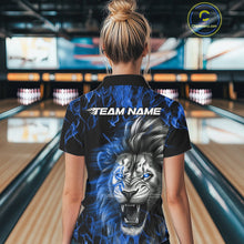 Load image into Gallery viewer, Custom Blue Flame Lion Bowling Polo Team Shirts For Women, Lion Bowling League Shirt IPHW9327