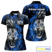 Load image into Gallery viewer, Custom Blue Flame Lion Bowling Polo Team Shirts For Women, Lion Bowling League Shirt IPHW9327
