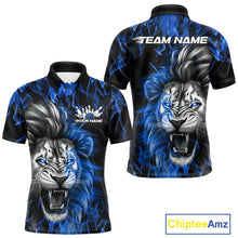 Load image into Gallery viewer, Custom Blue Flame Lion Bowling Polo Team Shirts For Men, Lion Bowling League Shirt IPHW9327