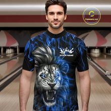 Load image into Gallery viewer, Custom Blue Flame Lion Bowling Quarter-Zip Team Shirts For Men, Lion Bowling League Shirt IPHW9327