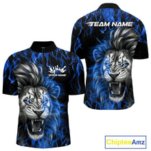 Load image into Gallery viewer, Custom Blue Flame Lion Bowling Quarter-Zip Team Shirts For Men, Lion Bowling League Shirt IPHW9327