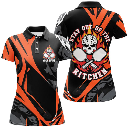 Custom Flame Skull Pickleball Polo Shirts For Women's 