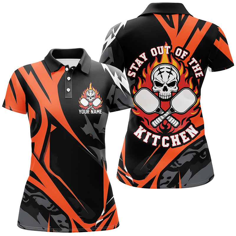 Custom Flame Skull Pickleball Polo Shirts For Women's 