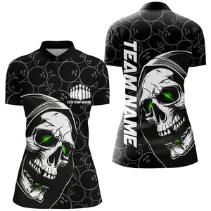 Custom Halloween Skull Bowling Shirts For Women, Personalized Bowling League Shirts | Green IPHW7077