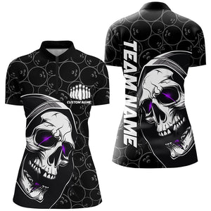 Custom Halloween Skull Bowling Shirts For Women, Personalized Bowling League Shirts | Purple IPHW7079