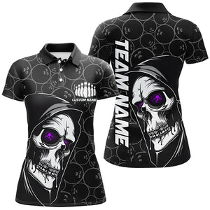 Custom Halloween Skull Bowling Shirts For Women, Bowling League Shirts | Purple IPHW7082