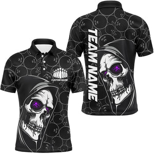 Custom Halloween Skull Bowling Shirts For Men, Personalized Bowling League Shirts | Purple IPHW7082