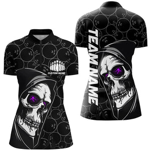 Custom Halloween Skull Bowling Shirts For Women, Bowling League Shirts | Purple IPHW7082