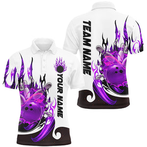 Custom Purple Flame Bowling Shirts For Men, Galaxy Bowling Team Shirts Bowling Uniform IPHW7084