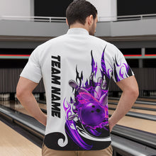 Load image into Gallery viewer, Custom Purple Flame Bowling Shirts For Men, Galaxy Bowling Team Shirts Bowling Uniform IPHW7084