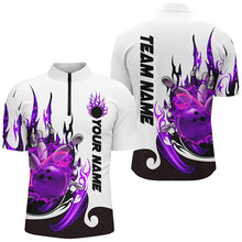 Load image into Gallery viewer, Custom Purple Flame Bowling Shirts For Men, Galaxy Bowling Team Shirts Bowling Uniform IPHW7084