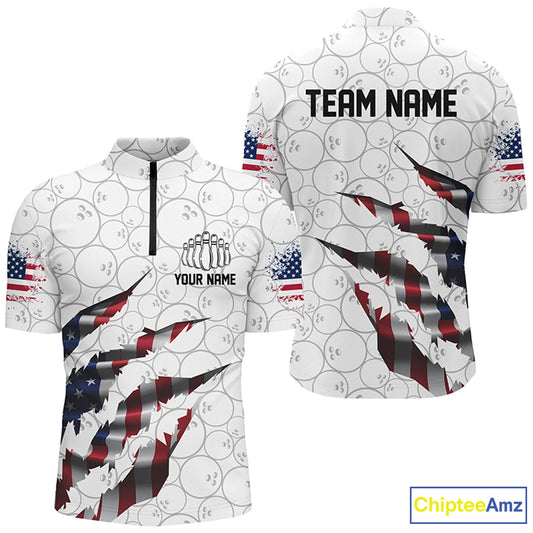 Custom Patriotic Bowling Shirts For Men, US Bowling Team Shirts American Flag Bowling IPHW7380