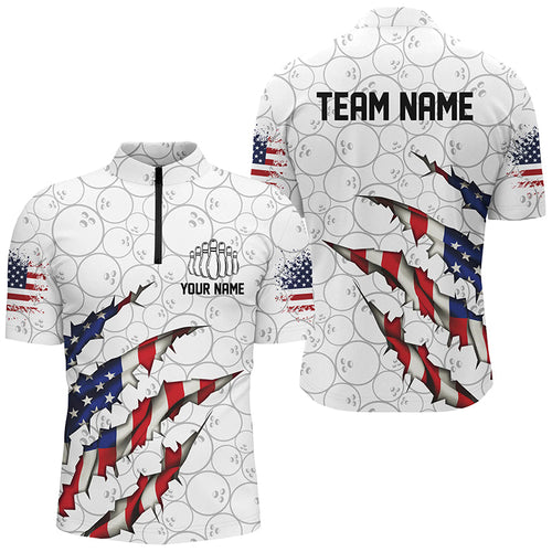 Custom Patriotic Bowling Shirts For Men, US Bowling Team Shirts American Flag Bowling IPHW7381