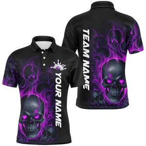 Purple Smoke Flame Custom Skull Bowling Shirts  For Men, Bowling Team Uniform Halloween Outfit IPHW7391