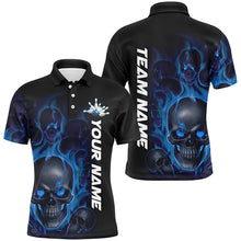 Load image into Gallery viewer, Blue Smoke Flame Custom Skull Bowling Shirts  For Men, Bowling Team Uniform Halloween Outfit IPHW7392