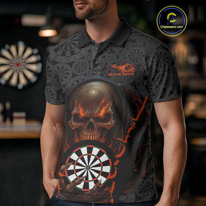 Custom Dartboard Pattern Dart Team Men Polo Shirts, Halloween Skull Dart Team Jerseys IPHW10001