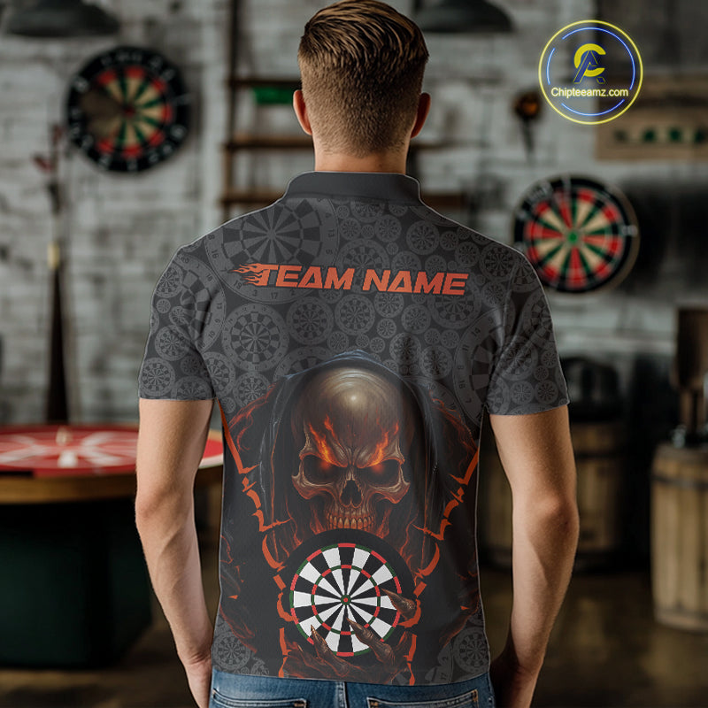 Custom Dartboard Pattern Dart Team Men Polo Shirts, Halloween Skull Dart Team Jerseys IPHW10001