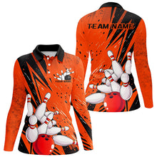 Load image into Gallery viewer, Black And Orange Custom Grunge Ladies Bowling Shirts, Bowling League Shirt Bowling Jersey IPHW7906