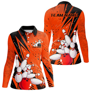 Black And Orange Custom Grunge Ladies Bowling Shirts, Bowling League Shirt Bowling Jersey IPHW7906