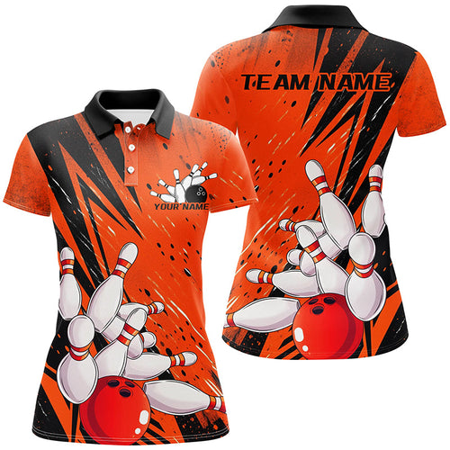 Black And Orange Custom Grunge Ladies Bowling Shirts, Bowling League Shirt Bowling Jersey IPHW7906