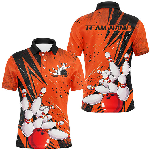 Black And Orange Custom Grunge Bowling Shirts For Men, Bowling League Shirt Bowling Team Jersey IPHW7906