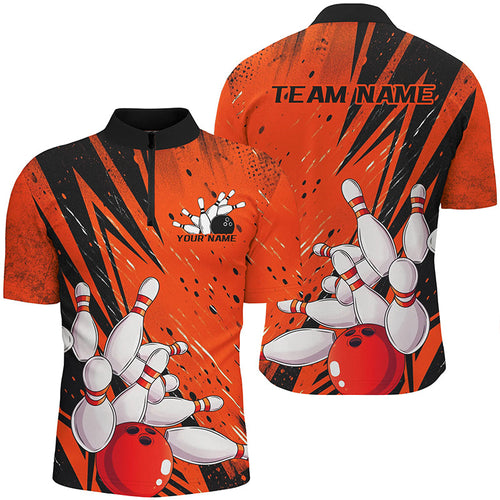 Black And Orange Custom Grunge Bowling Shirts For Men, Bowling League Shirt Bowling Team Jersey IPHW7906