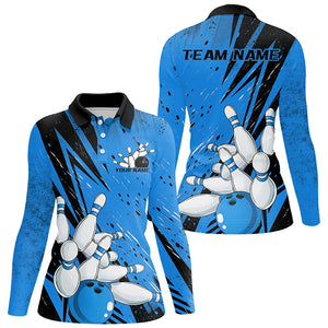 Black And Blue Custom Grunge Ladies Bowling Shirts, Bowling League Shirt Bowling Jersey IPHW7907