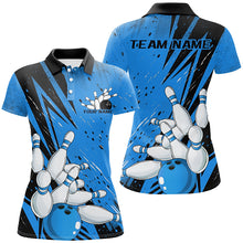 Load image into Gallery viewer, Black And Blue Custom Grunge Ladies Bowling Shirts, Bowling League Shirt Bowling Jersey IPHW7907