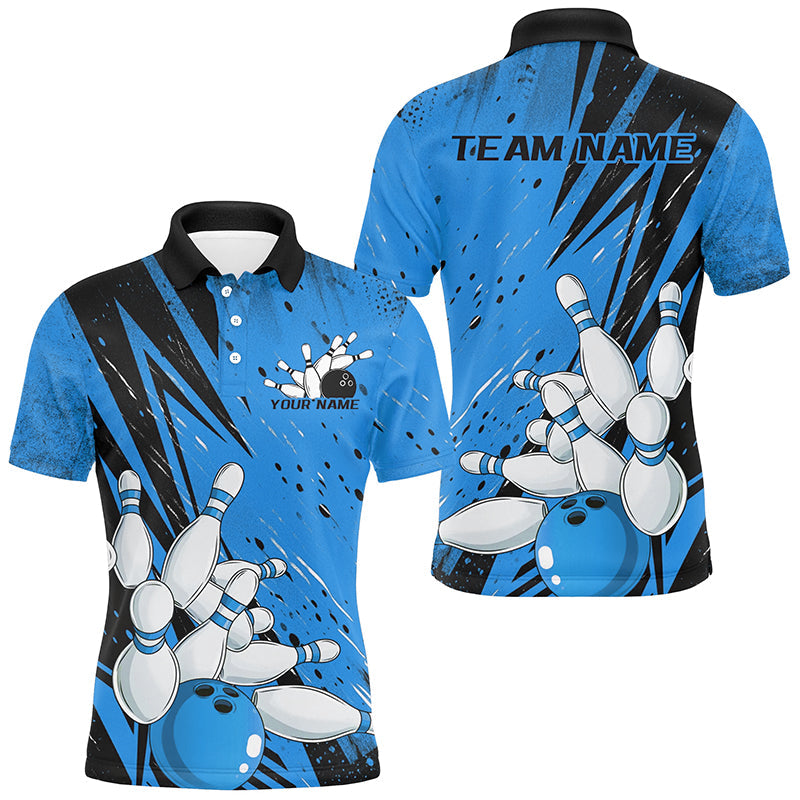 Black And Blue Custom Grunge Bowling Shirts For Men, Bowling League Shirt Bowling Team Jersey IPHW7907