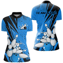 Load image into Gallery viewer, Black And Blue Custom Grunge Ladies Bowling Shirts, Bowling League Shirt Bowling Jersey IPHW7907