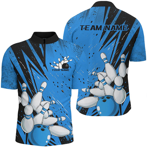 Black And Blue Custom Grunge Bowling Shirts For Men, Bowling League Shirt Bowling Team Jersey IPHW7907