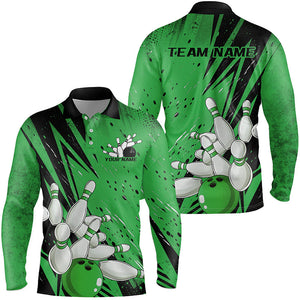 Black And Green Custom Grunge Bowling Shirts For Men, Bowling League Shirt Bowling Team Jersey IPHW7909