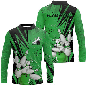 Black And Green Custom Grunge Bowling Shirts For Men, Bowling League Shirt Bowling Team Jersey IPHW7909