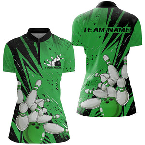 Black And Green Custom Grunge Ladies Bowling Shirt, Bowling League Shirt Bowling Jersey IPHW7909