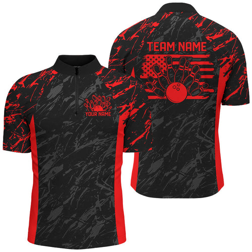 Black And Red Camo Custom Patriotic Bowling Shirts For Men, American Flag US Bowling League Shirt IPHW7913