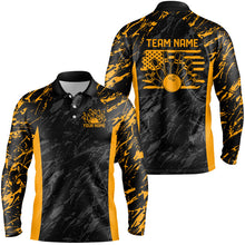 Load image into Gallery viewer, Black And Yellow Camo Custom Patriotic Bowling Shirt For Men, American Flag US Bowling League Shirt IPHW7915