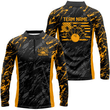 Load image into Gallery viewer, Black And Yellow Camo Custom Patriotic Bowling Shirt For Men, American Flag US Bowling League Shirt IPHW7915