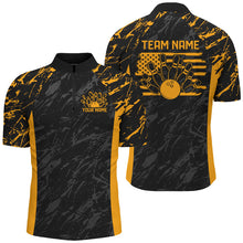 Load image into Gallery viewer, Black And Yellow Camo Custom Patriotic Bowling Shirt For Men, American Flag US Bowling League Shirt IPHW7915