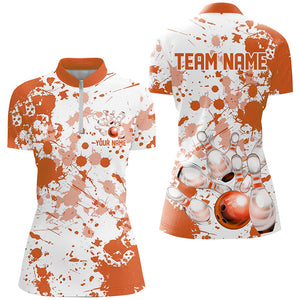 Custom White And Orange Ladies Bowling Shirts, Bowling Team Shirts Bowling Jerseys IPHW7917