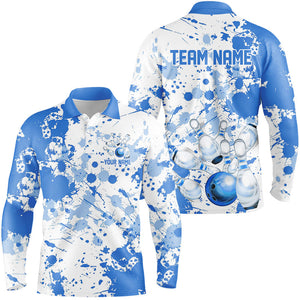 Custom White And Blue Bowling Shirts For Men, Bowling Team Shirts Bowling Jerseys With Name IPHW7918