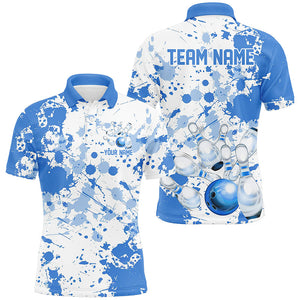 Custom White And Blue Bowling Shirts For Men, Bowling Team Shirts Bowling Jerseys With Name IPHW7918