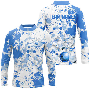 Custom White And Blue Bowling Shirts For Men, Bowling Team Shirts Bowling Jerseys With Name IPHW7918