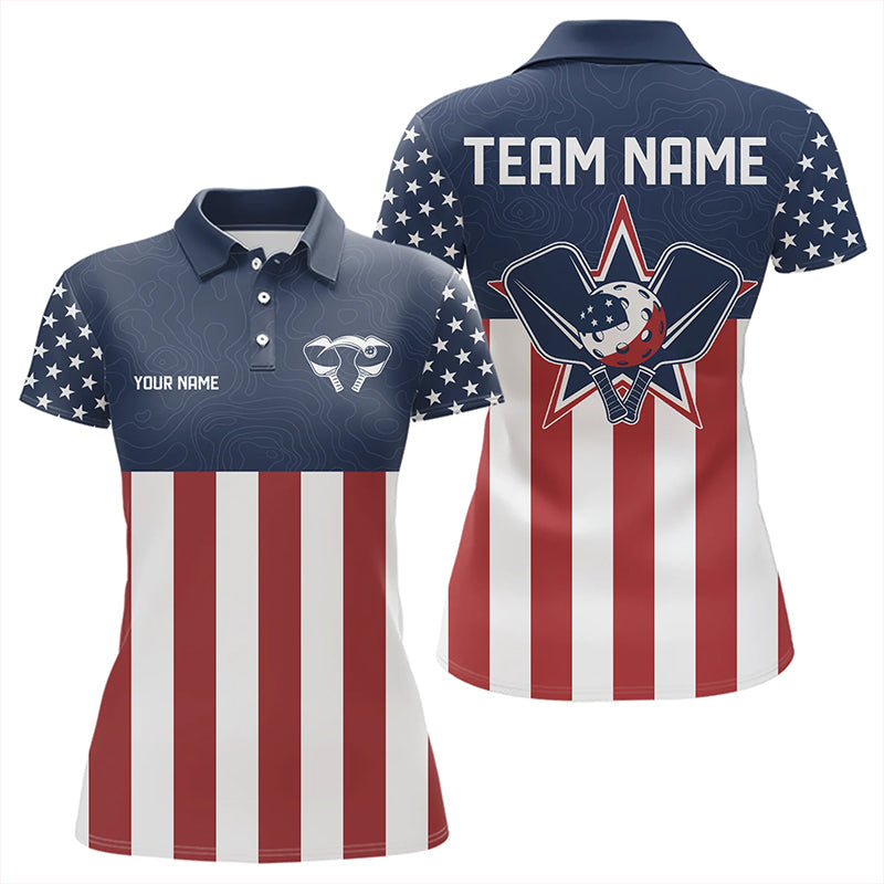 Custom Patriotic US Flag Pickleball Polo Shirts For Women, Pickleball League Shirt IPHW8120