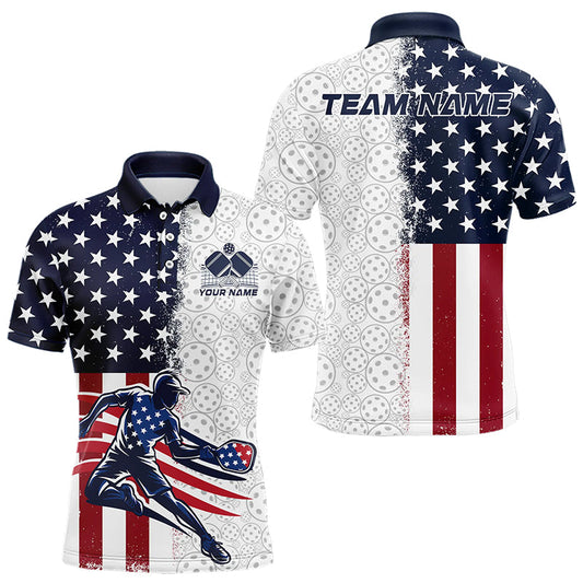 Custom American Flag Pickleball Polo Shirts For Men, Patriotic Pickleball League Shirt IPHW8122