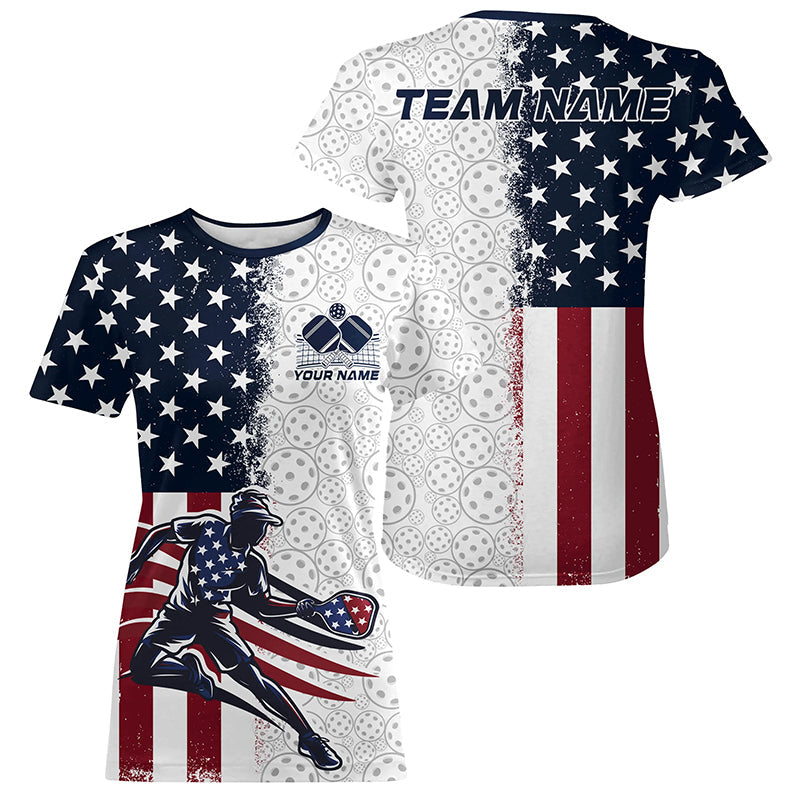 Custom American Flag Pickleball T-Shirts For Women, Patriotic Pickleball League Shirt IPHW8122