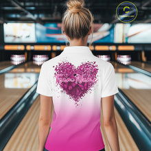 Load image into Gallery viewer, Custom Pink Butterflies Heart Bowling Team Women Polo Shirts, Ladies Bowling League Shirt IPHW10235