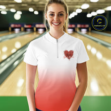 Load image into Gallery viewer, Custom Red Butterflies Heart Bowling Women Quarter-Zip Shirts, Bowling League Shirt IPHW10237