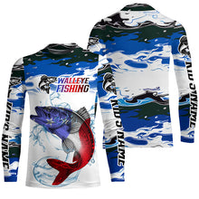 Load image into Gallery viewer, Custom Patriotic Walleye Fishing Camo Jerseys, American Flag Walleye Long Sleeve Fishing Shirts IPHW6050