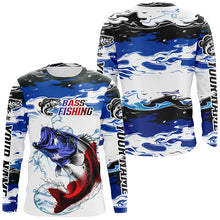 Load image into Gallery viewer, Custom Patriotic Bass Fishing Camo Jerseys, American Flag Bass Long Sleeve Fishing Shirts IPHW6051