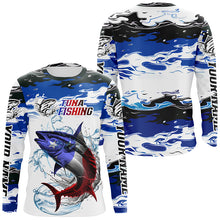 Load image into Gallery viewer, Custom Patriotic Tuna Fishing Camo Jerseys, American Flag Tuna Long Sleeve Saltwater Fishing Shirts IPHW6052